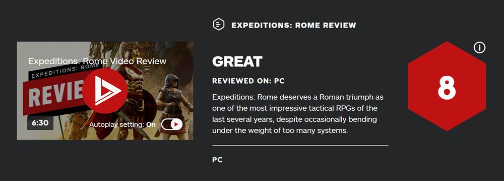 《远征军：罗马》IGN评分8分  近些年最好的战术RPG之一