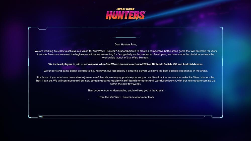 免费星战游戏《星球大战：猎人》再次延期