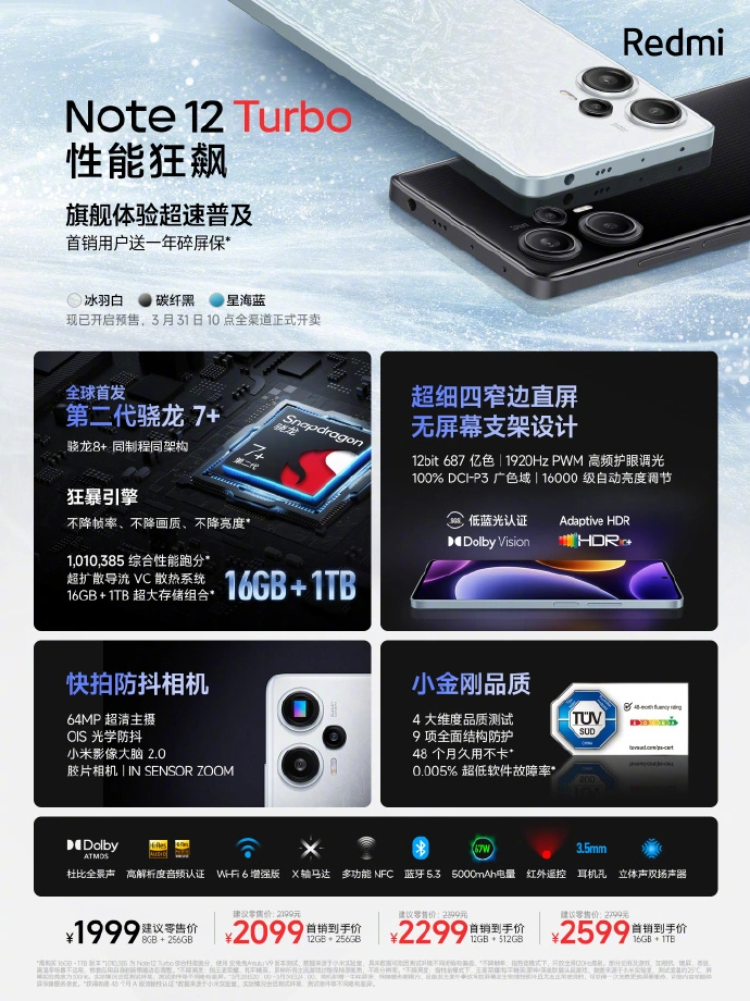 小米Redmi Note 12 Turbo 正式发布搭载超细四窄边屏幕_小小游戏网