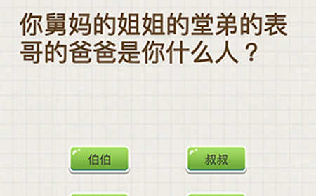 脑力大富翁第2关攻略  堂弟的表哥的爸爸是你什么人