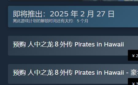 《人中之龙８外传 Pirates in Hawaii》攻略——游戏上线时间介绍