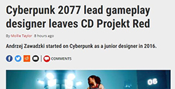 《赛博朋克2077》首席游戏设计师宣布离职CDPR