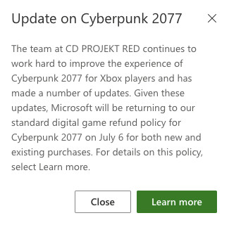 《赛博朋克2077》Xbox数字版将于7月6日开始退款
