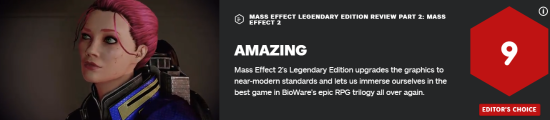 《质量效应2：传奇版》IGN9分  史诗RPG三部曲的高潮