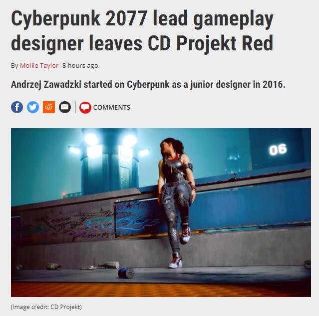 《赛博朋克2077》首席游戏设计师宣布离职CDPR