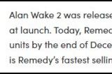 《心灵杀手2》截至2月初销量超130万 成Remedy公司史上销售最快游戏