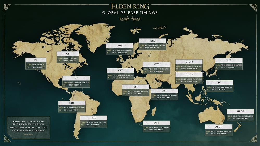 《艾尔登法环》全球各地解锁时间公布 国区Steam版25日7点解锁