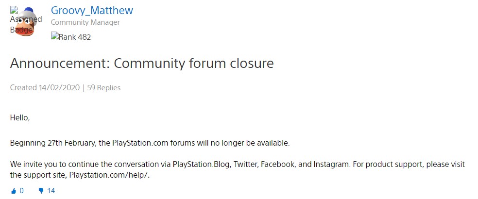 索尼宣布PlayStation官方论坛即将关闭