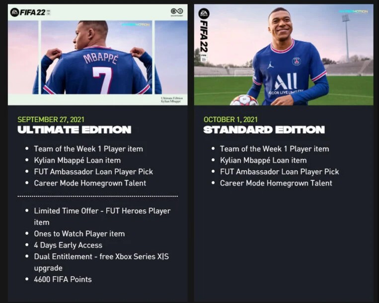 《FIFA 22》标准版无法免费升级到次世代版本