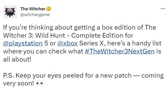 《巫师3》次世代版新补丁即将上线  最快下周发布