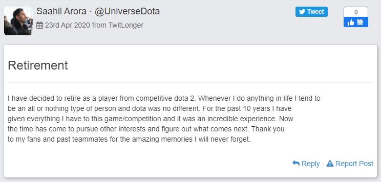 《DOTA2》Ti5冠军EG三号位 宇宙哥宣布退役