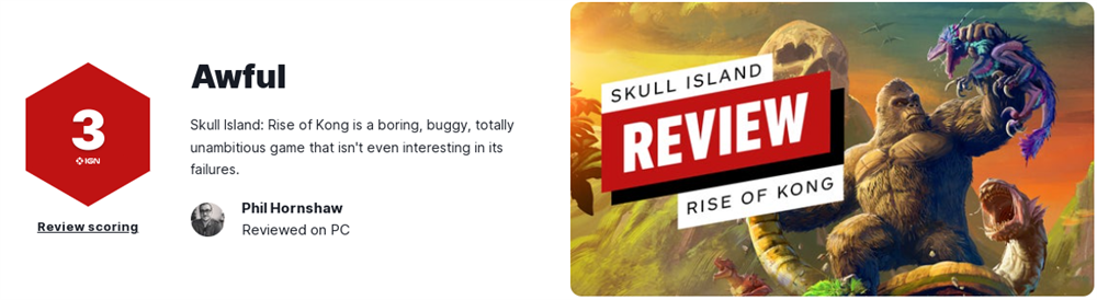 《骷髅岛：金刚崛起》IGN评3分 丑陋无聊的烂作