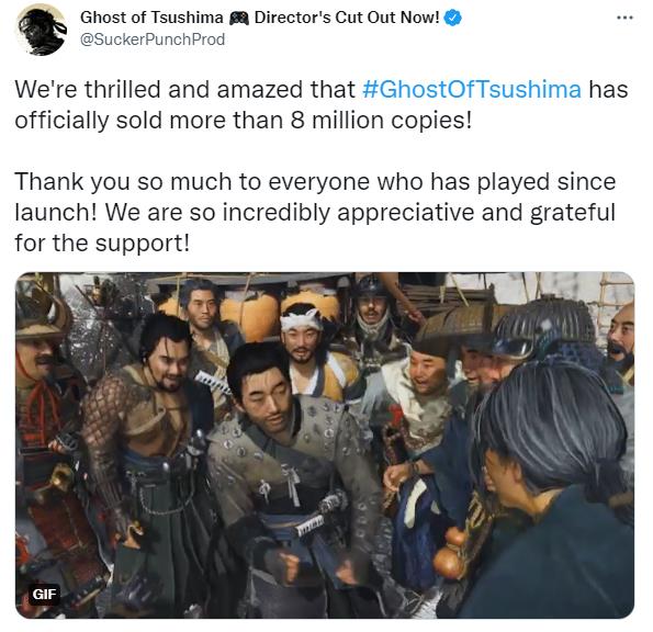 Sucker Punch官方发推庆祝《对马岛之鬼》销量突破八百万份