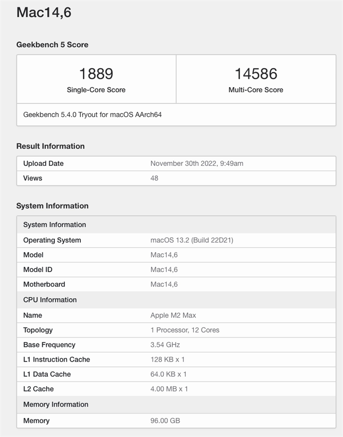 苹果 M2 Max Geekbench 跑分曝光.jpg