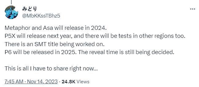 传闻：Atlus多款新作开发中 《女神异闻录6》2025年发售