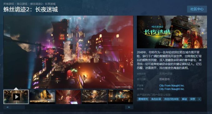 赛博朋克风解谜RPG《蛛丝诡迹2：长夜迷城》上架Steam_斗蟹游戏网