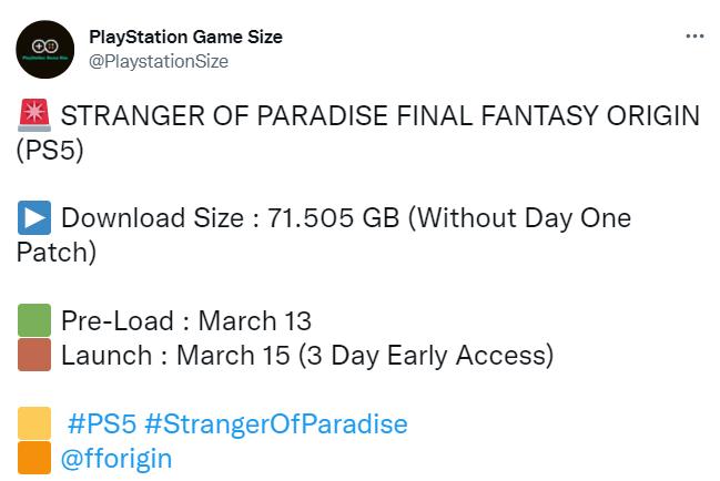 《最终幻想起源：天堂的陌生人》PS5版容量曝光  高达71GB