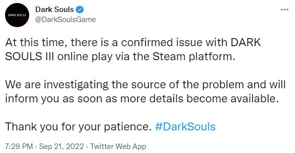 《黑暗之魂3》PC版在线服务器再次关闭  目前正在“调查”这个问题