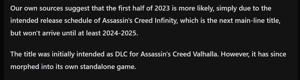 《刺客信条》两款新作爆料  独立DLC或将于一年后发布